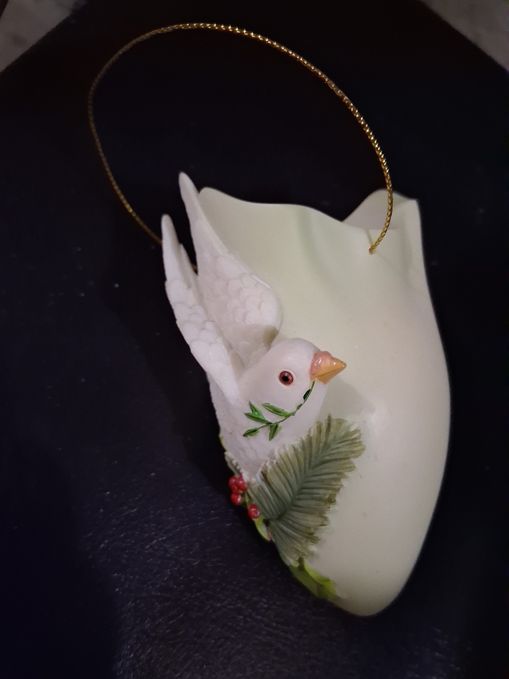 VtG Irish MZ Dresden porcelain Dove Ornament,  lace detail Opening, One Of Kind